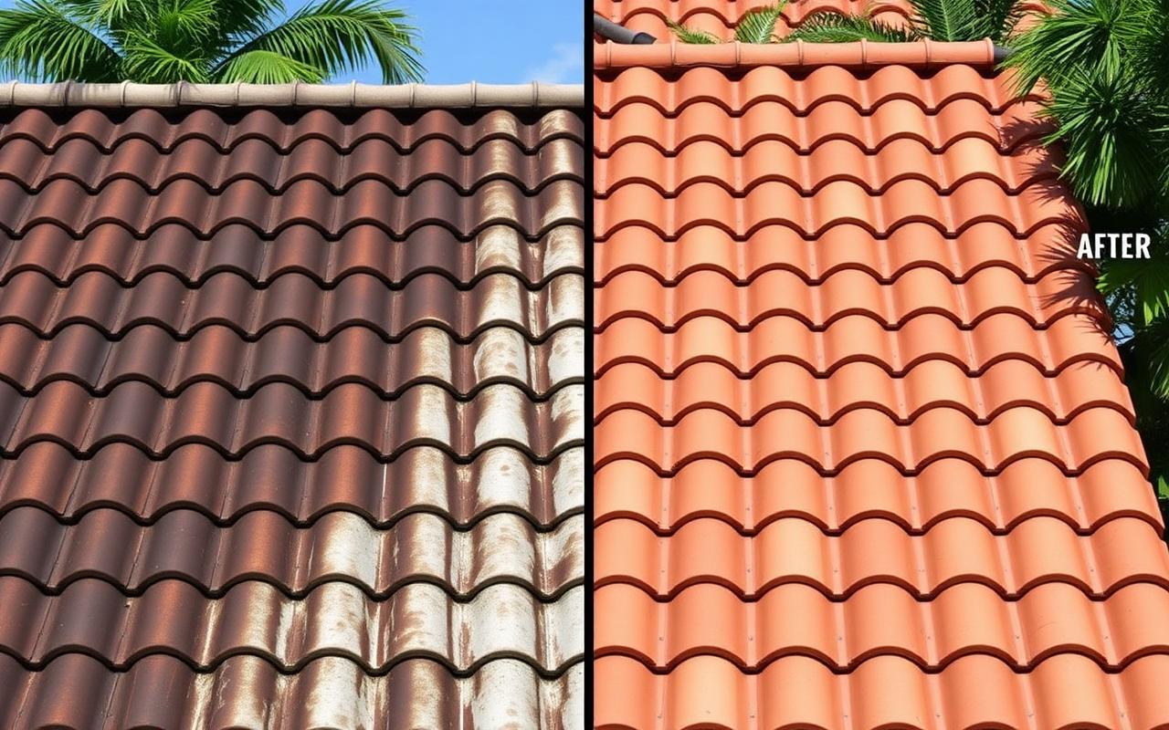 Roof cleaning before and after
