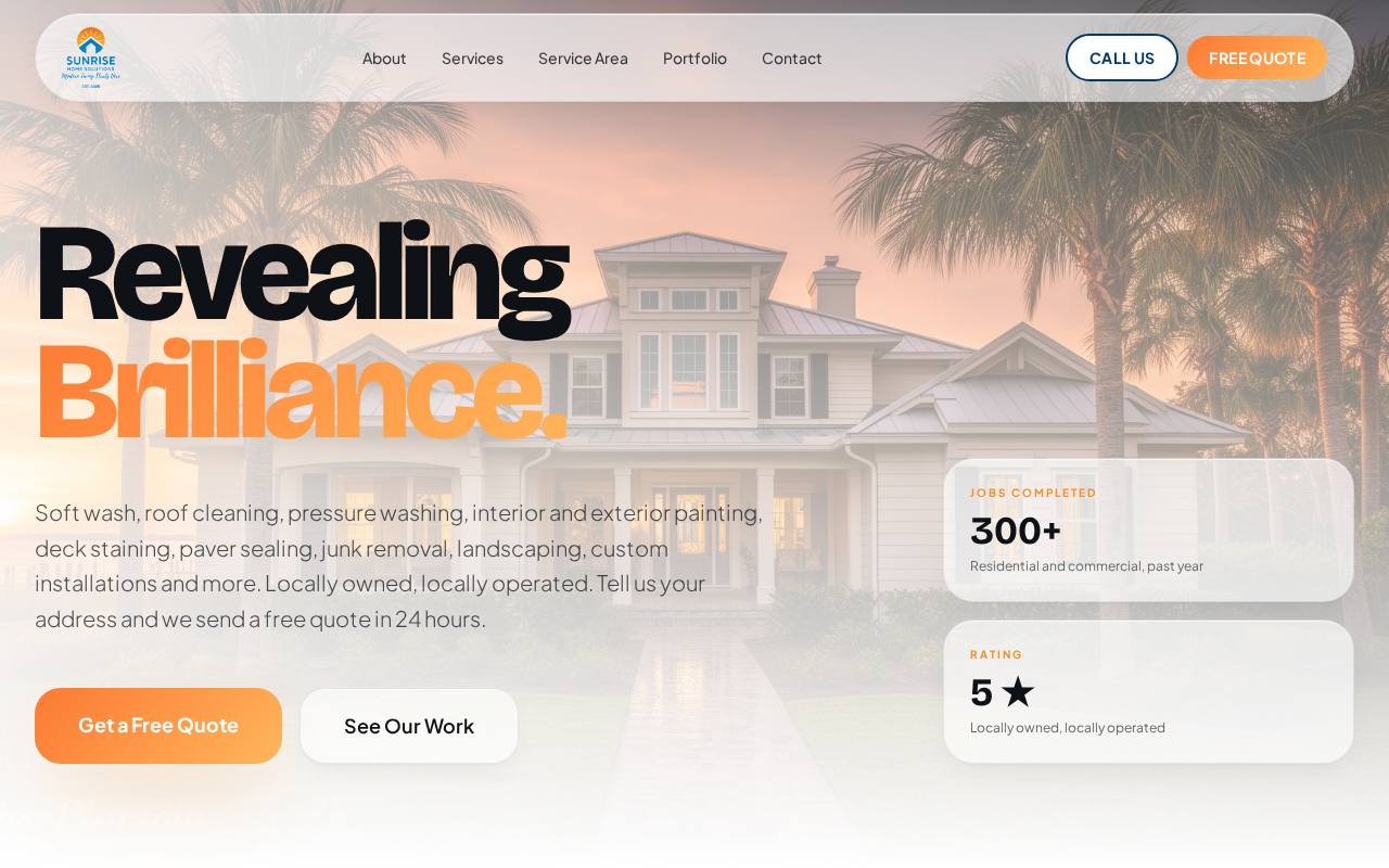 Sunrise Home Solutions homepage on desktop